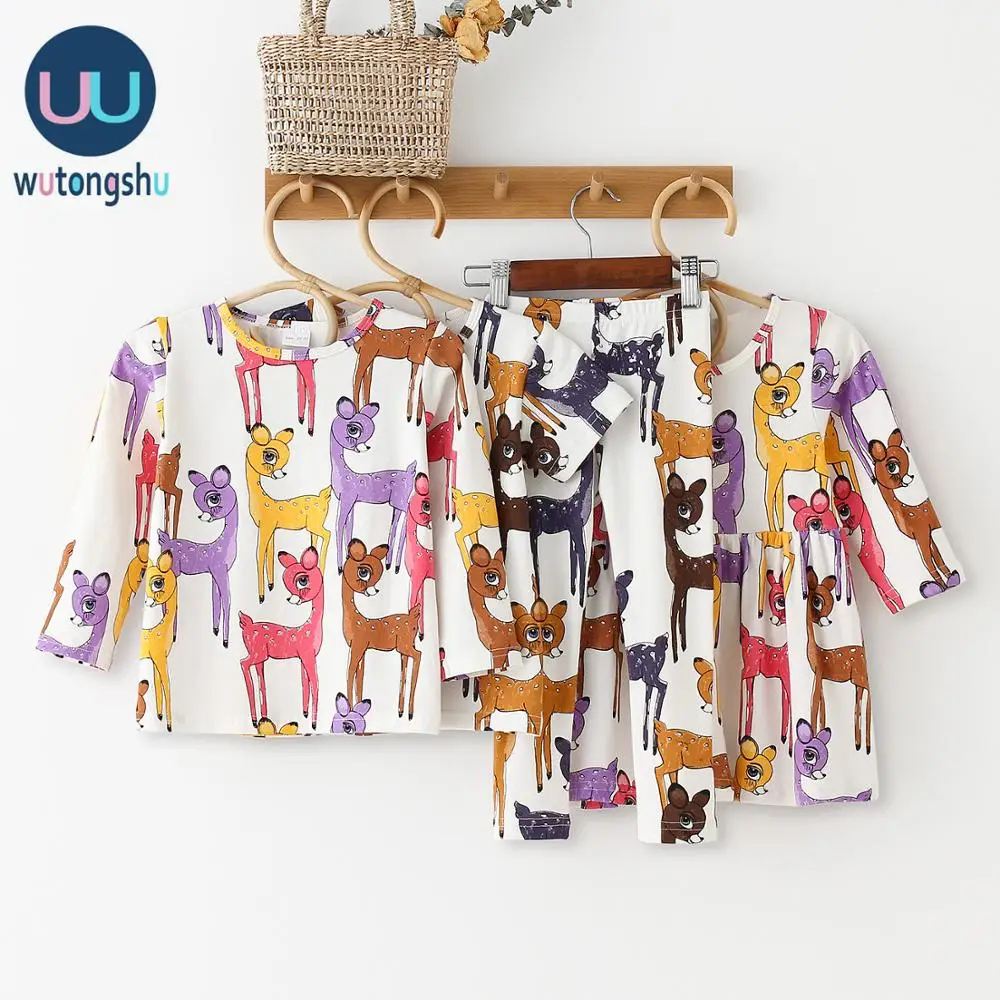 

Рождественская семейная Одинаковая одежда для мальчиков и девочек, Хлопковое платье с длинным рукавом для девочек, футболки и штаны для мал...