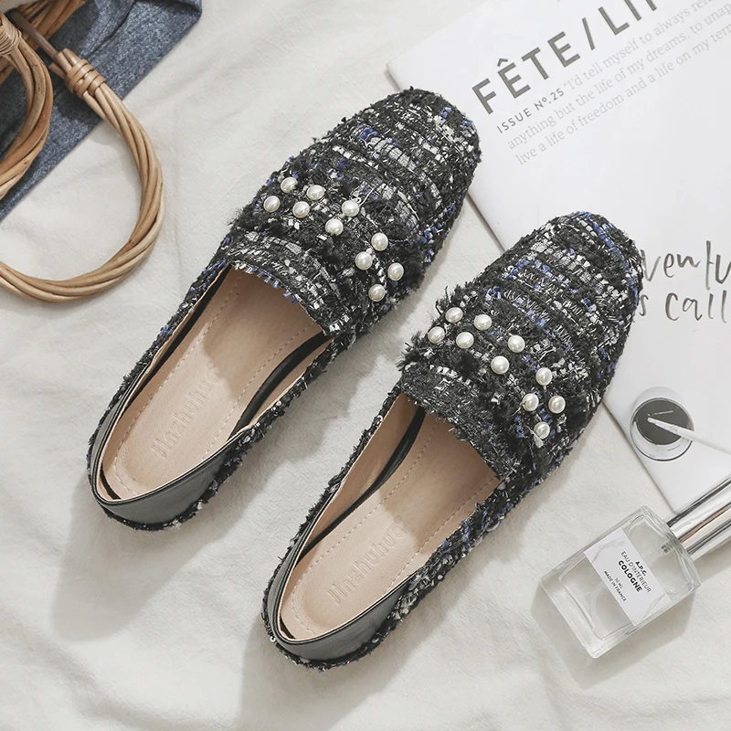 Женские разноцветные плетеные Мокасины без застежки на плоской подошве