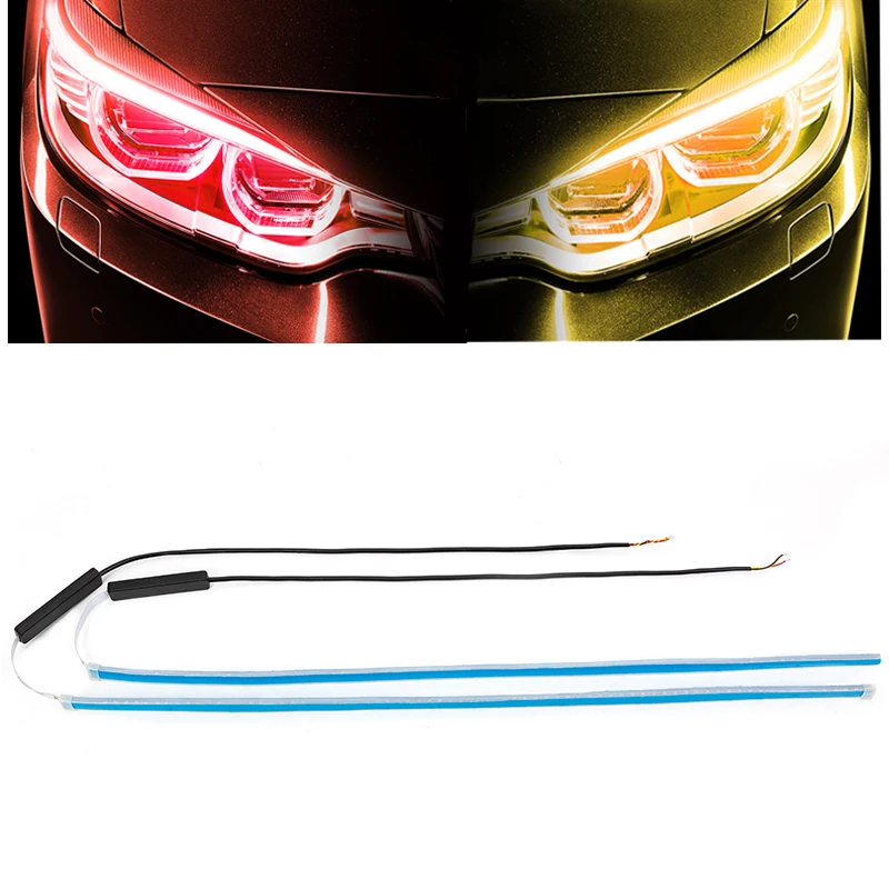Red to Yellow 1 шт. ультратонкие автомобильные DRL 30 45 60 см светодиодный дневные ходовые огни Светодиодный белый указатель поворота желтая направляющая лента для сборки фар - Цвет: Red to Yellow