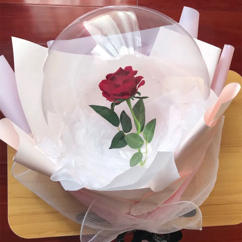 Globo transparente con luz LED y rosa, globo de 20 pulgadas y 7,5 cm de ancho, para fiesta de cumplea&ntilde;os, D&iacute;a de San Valent&iacute;n y boda, 50 unidades-2