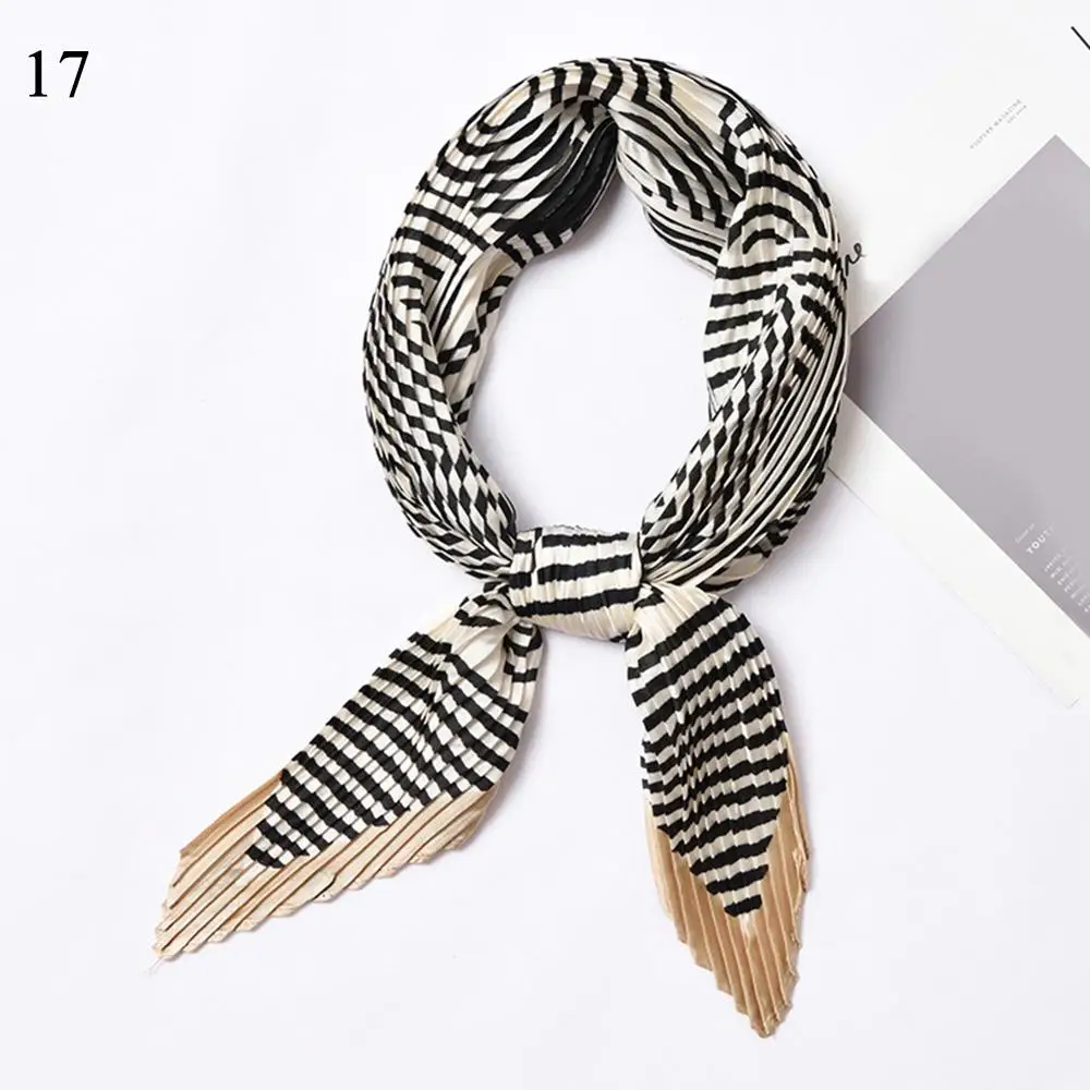 Hot Sale--17 Модный плиссированный шарф в полоску, в горошек, маленький квадратный шарф, бандана, летний Ретро стиль, женский Шелковый атласный платок, шейный платок - Цвет: Hot Sale--17