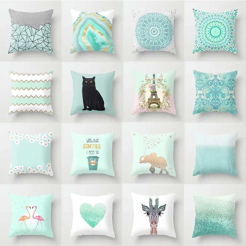 

2020 Mint Green Pillow Cover Geometric Print Cushion Covers Pillow case Sofa Cushion Cover 45*45cm Decorative Throw Pillows Case