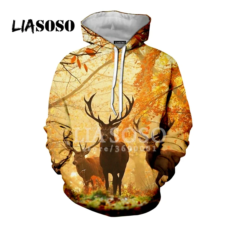2 LIASOSO, новинка, повседневные, забавные, с оленем, лосем, деревьями, снегом, с 3D принтом, для женщин и мужчин, толстовки с капюшоном, свитера, пуловер, Harajuku, уличная одежда, X0254 - Цвет: 2