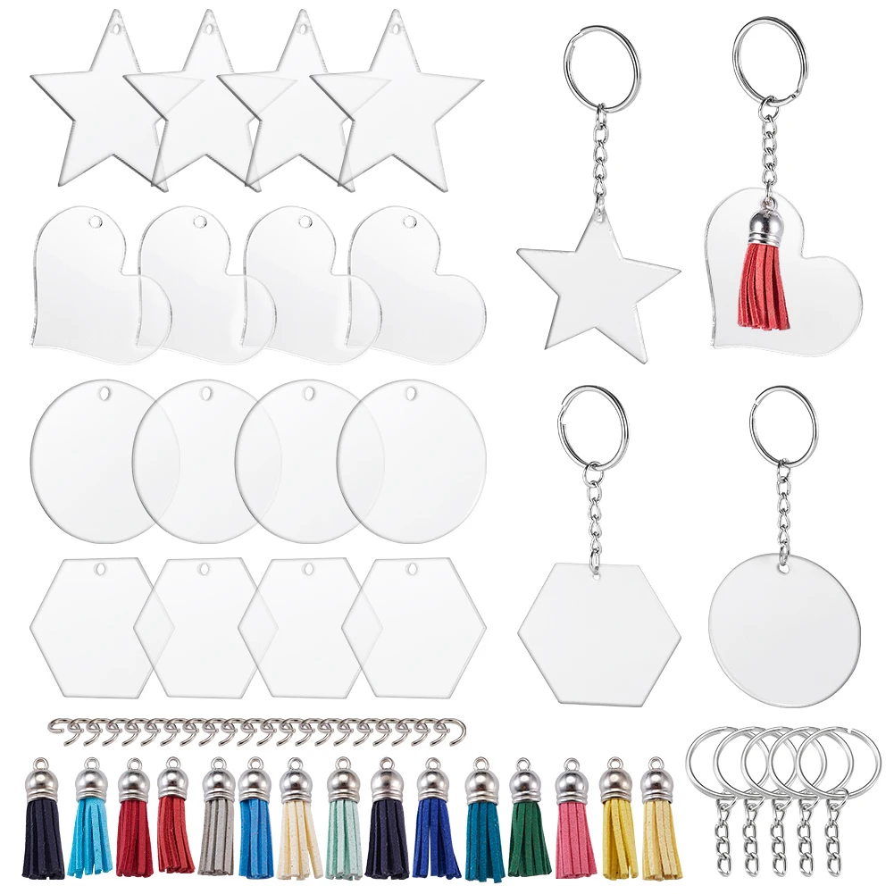 

1 Set Faux Suede Tassel Acrylic Blank Pendant Decor, Iron Keychain Clasp Findings Jump Ring Accessories For DIY Keychain Making