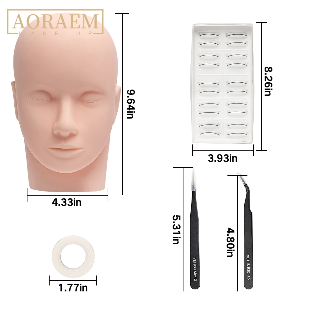 

AORAEM Eyelash Tool Kit For Beginners Practice False Eyelashes Extension Tape Model Head Lash Tweezers Makeup Training Tools Set