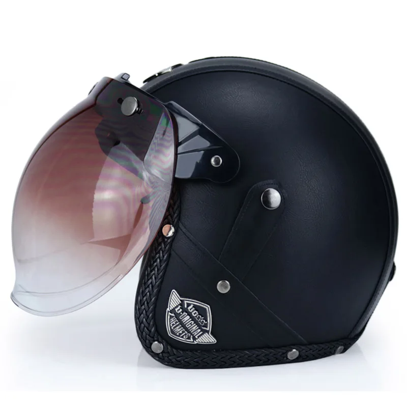 

Open Face Helmet Motorcyle Vintage Safety Sunscreen Cascos Cycling Scooter Capacete Women/Men Blue Visor Black Mask Plaid Wave