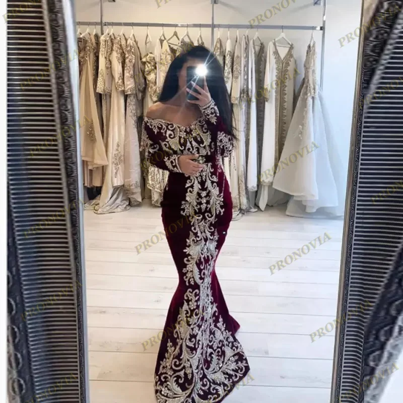 Женское бархатное платье русалка элегантное вечернее с длинным рукавом V