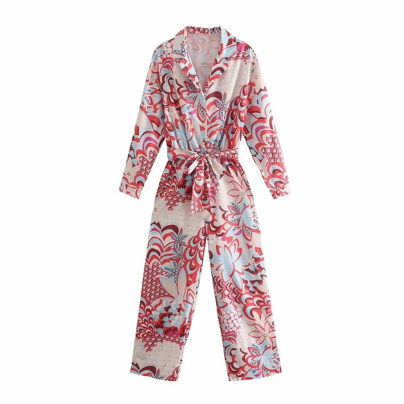 

2021 Summer Elegant Ladies Fashion Printed Wide Leg Pants Independent Folk Custom High Waist Retro Jumpsuit Streetwear