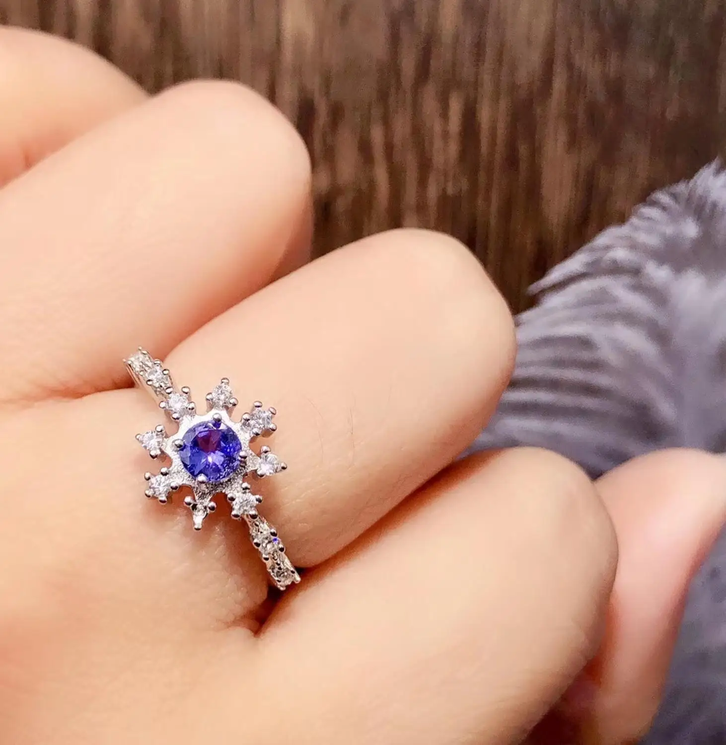 

Natural blue tanzanite gem Ring Natural gemstone Ring S925 silver trendy Lovely Stars universe women's girl party gift Jewelry