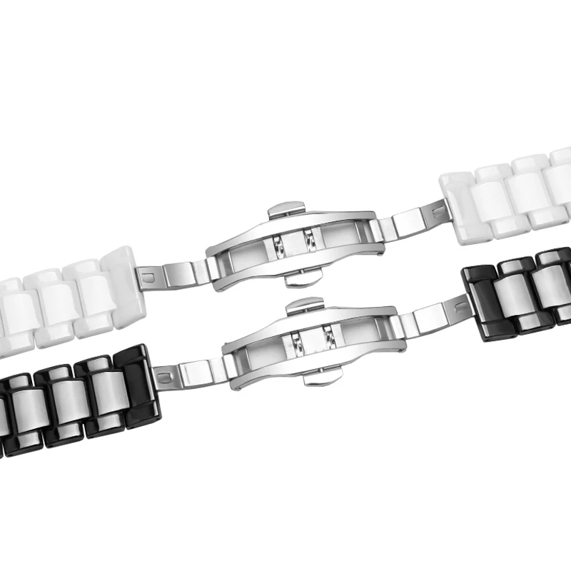 Pearl ceramic strap 15mm 16mm balck and white bracelet with butterfly buckle suitable for B2 B3 sport watch chain Quick release