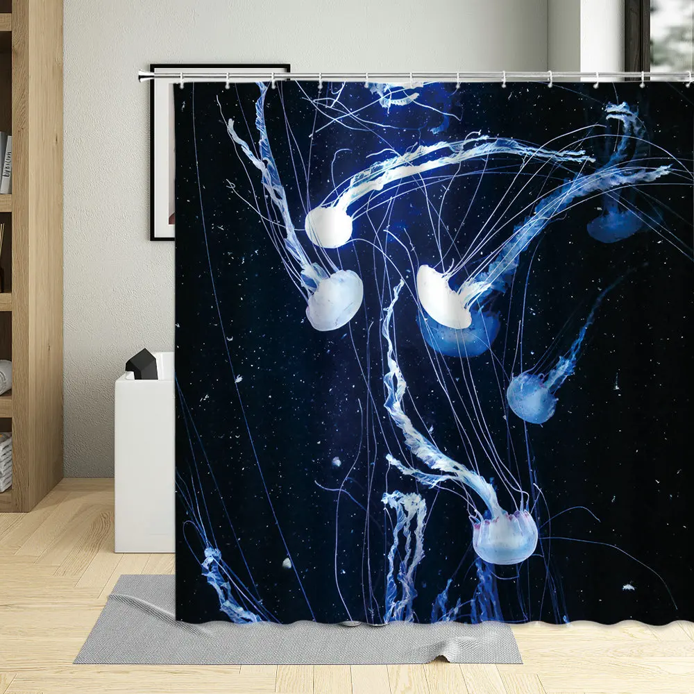 

Темно-синий Океаническая Медуза шаблон душ Шторы морского дна животных Водонепроницаемый ткань Ванная комната Шторы s декор ткани, украшен...