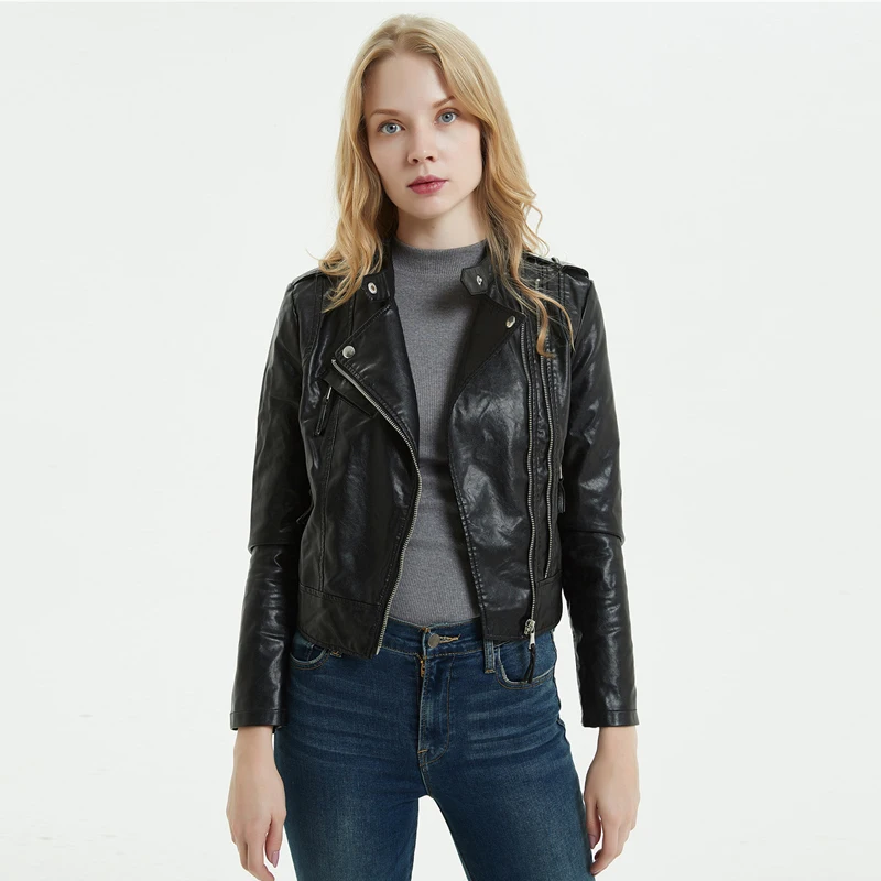 2020 Весенняя женская куртка veste femme желтая черная кожаная Модные повседневные