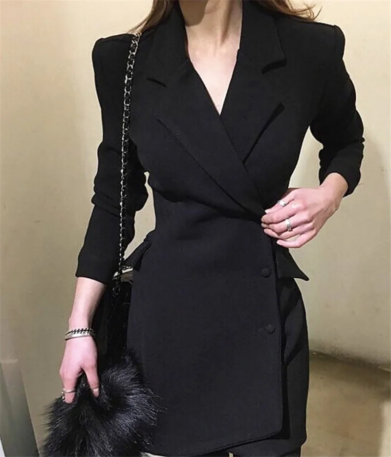 

2021 Spring Women Dress Retro OL Commuter Blazer Professional Suit Dress sleeve length Office lady Dress polyester
