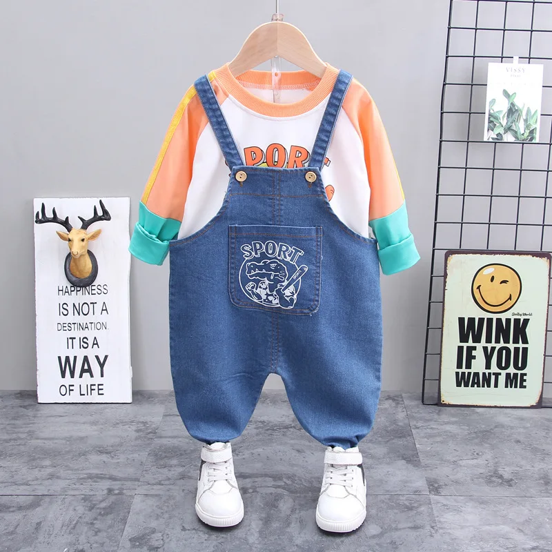 Children Clothes Autumn Baby Boys Girls Cartoon T Shirt Jeans Pants 2Pcs/sets New Spring Kids Infant Clothing Toddler Sportswear | Детская