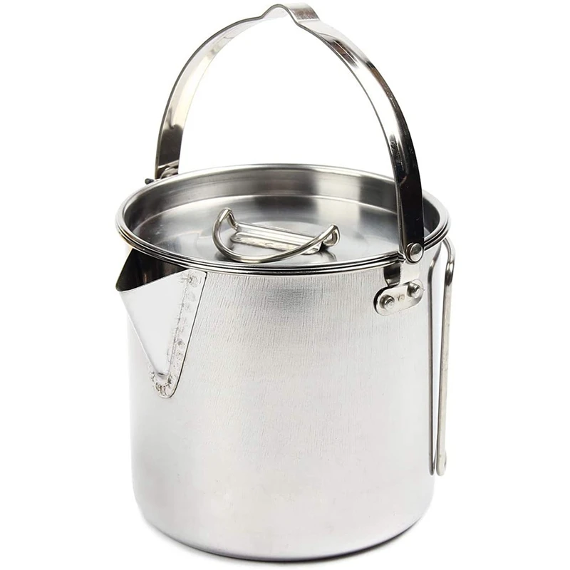 

Кофейник для кемпинга, походный чайник из нержавеющей стали емкостью 1,2 л с крышкой для приготовления пищи на открытом воздухе, для пешего т...