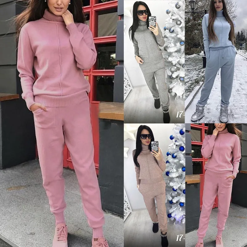 HEFLASHOR осенний вязаный женский спортивный костюм из 2 предметов 2019 Повседневный