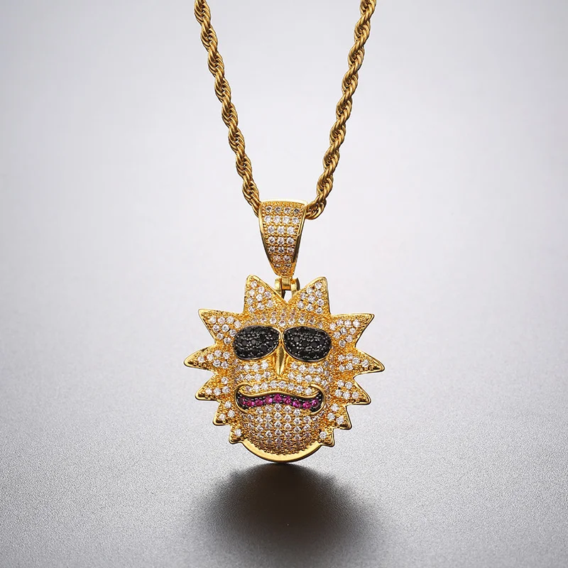 

Ins hot selling hip hop happy big eye sunflower pendant fashion men and women trendsetter Zircon Necklace Jewelry
