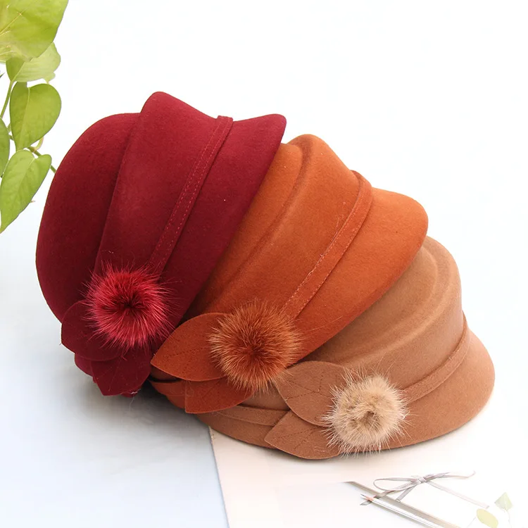 Женская Зимняя шерстяная фетровая шляпа Миньли Tengda Элегантная модная шапка из