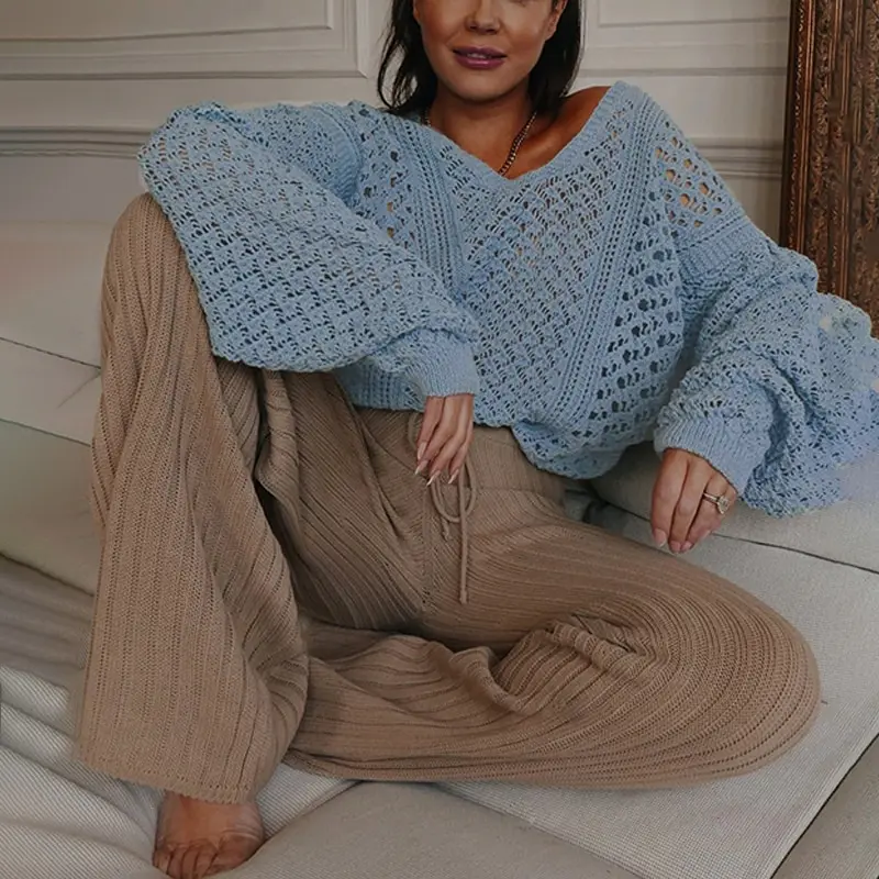 

Свитер оверсайз, ВЯЗАННЫЙ ПУЛОВЕР С v-образным вырезом, свободный трикотажный свитер с длинным рукавом, женская одежда, зимняя Осенняя персп...