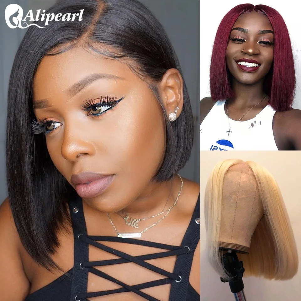 99J короткий Боб кружевные передние человеческие волосы парики бразильские