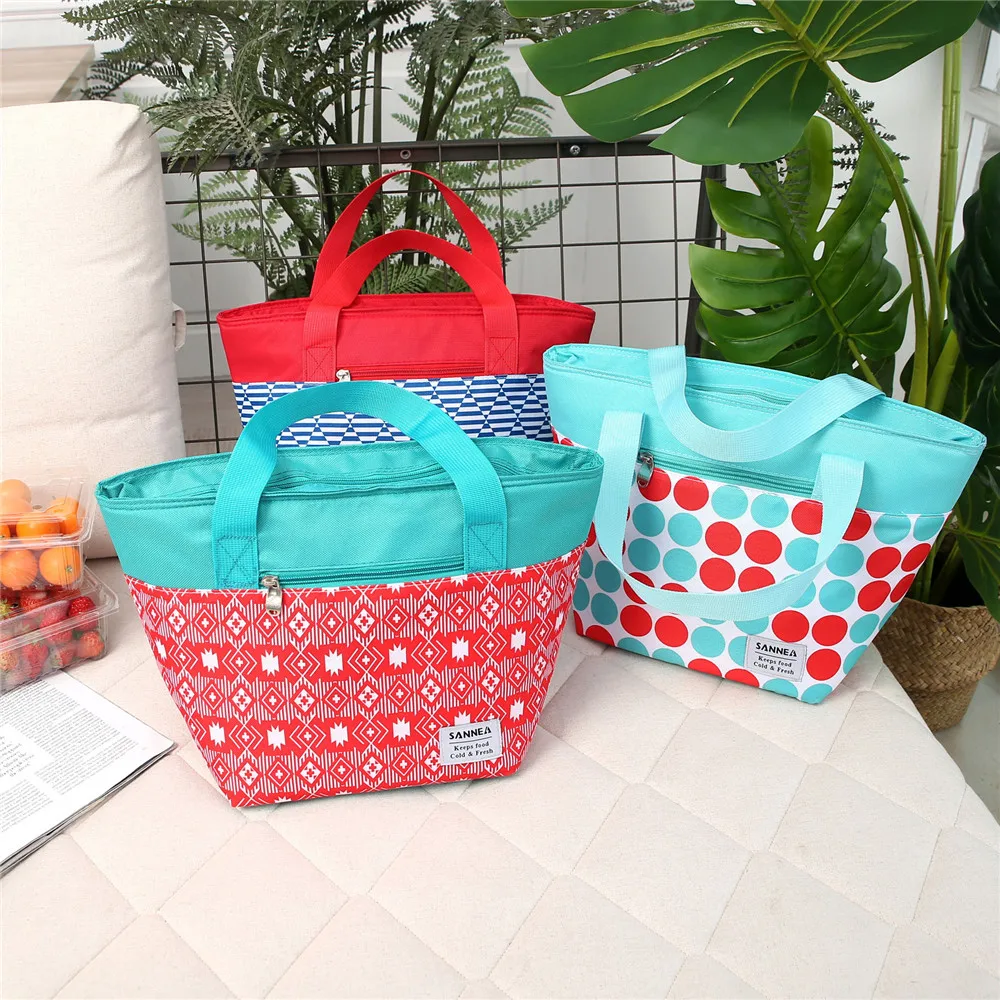 

12L Lunch Bag Protable Three Layers Waterproof Large Capacity Stripes Dots Zipper Camping Picnic Beer Food Thermal Ice Bag