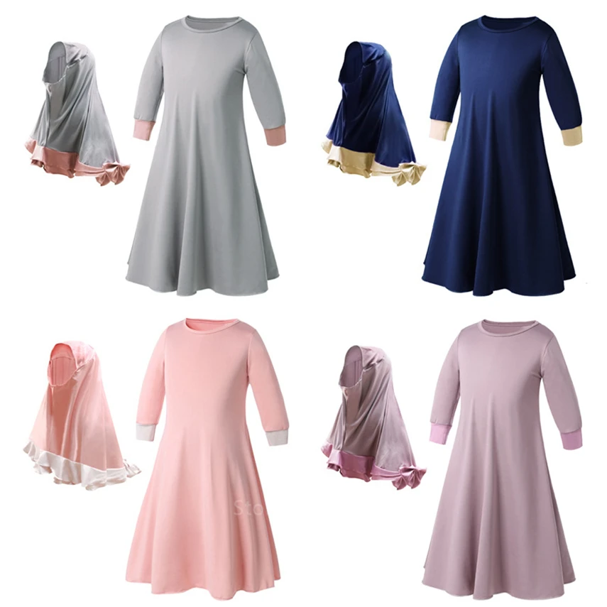 

Традиционная мусульманская одежда, мусульманский халат, для маленьких девочек, богатое, саудовская, Арабская, Дубайская, однотонная абайя, ...