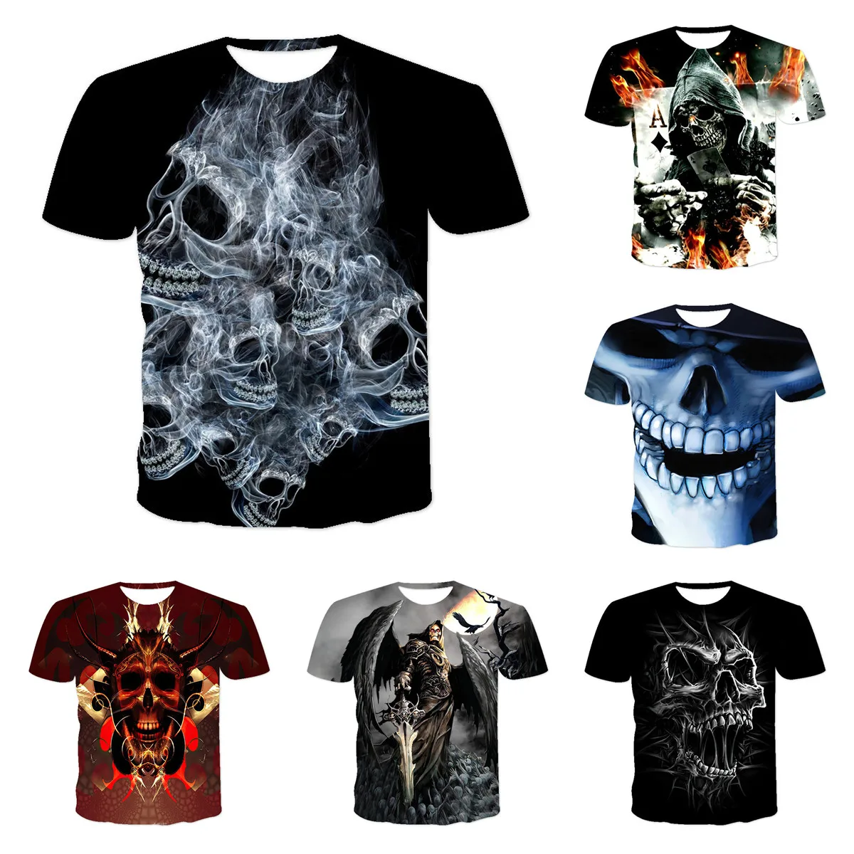 

Summer Top Streetwear Oversized T Shirts Shirt Men Tshirt Polyester 3D Skulls O-Neck Punk Style Short Free Shipping Camisa