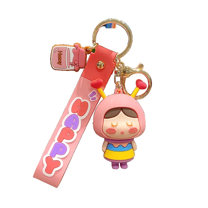

2021 Fashion Cartoon Honey Bee Girl Silicone Keychain Automobile Handbag Pendant Key Chain a Cute Gift For Your Girlfriend