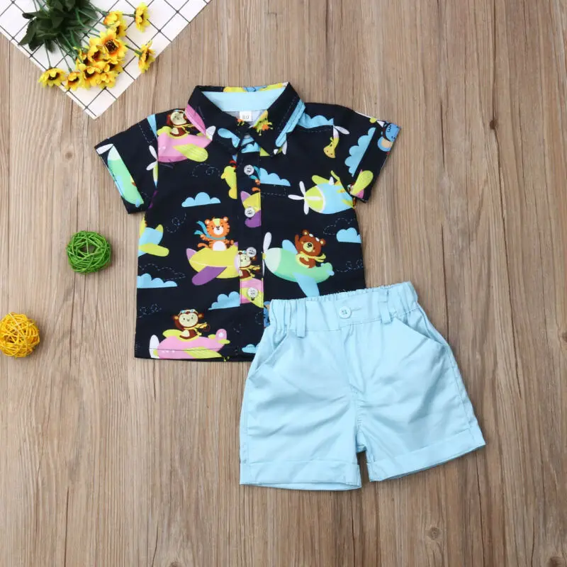 

2PCS Toddler Kid Baby Boy Cute Cartoon Animals Short Sleeve T-Shirt Short Shorts Pants Outfits Sunsuit 1-5Y Dropshipping