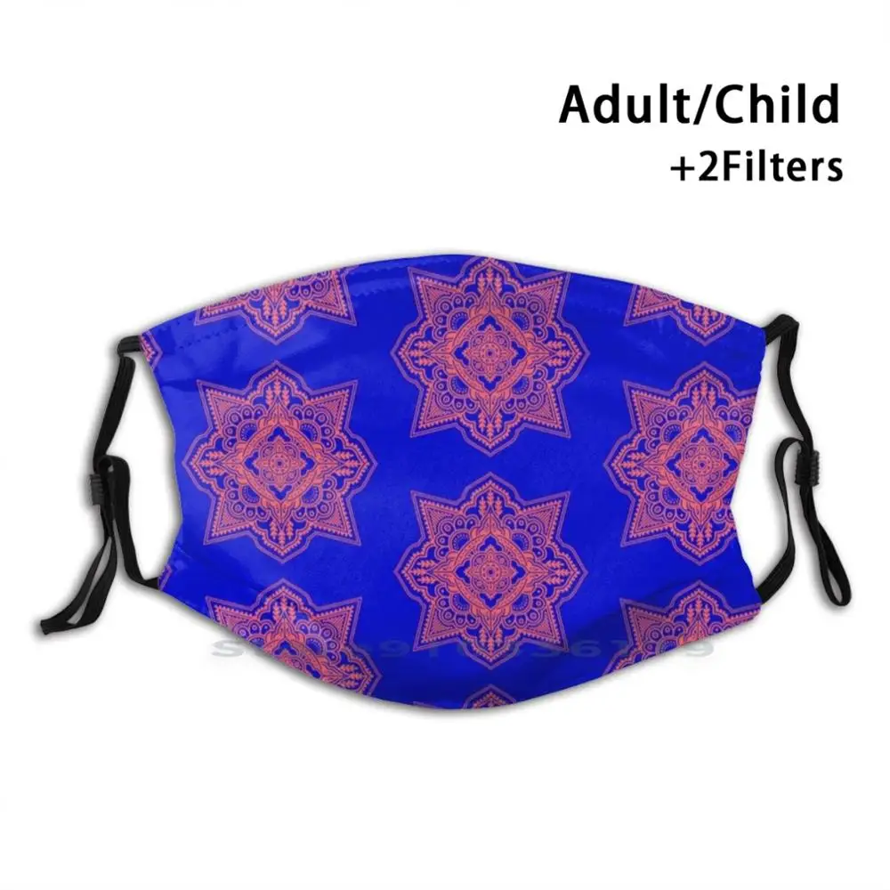 

Orange Mandala Adult Kids Washable Funny Face Mask With Filter Mandala Zen Orange Bright Blue Colorful Peace Peaceful Pattern