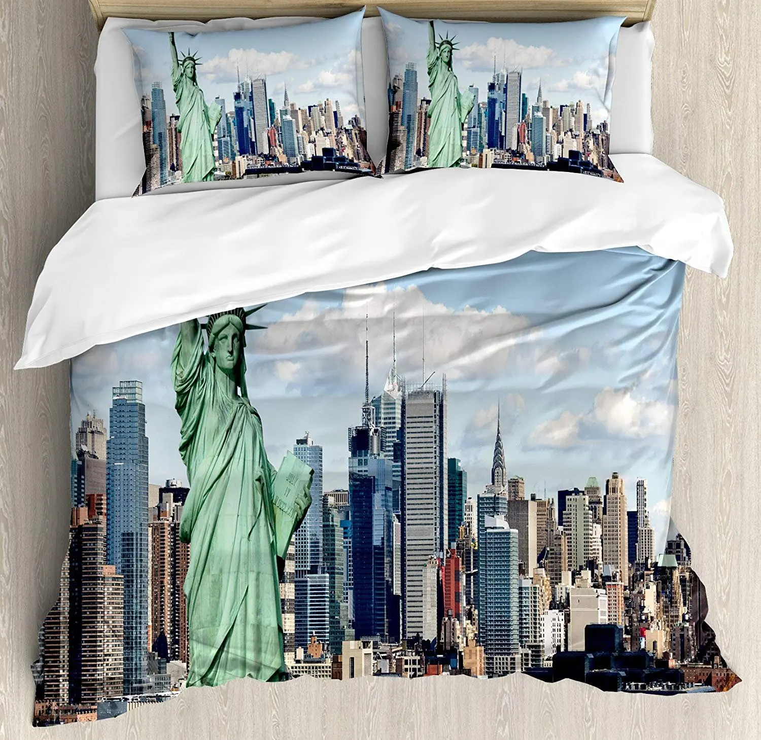

New York Bedding Set Statue of Liberty in NYC Harbor Urban City Famous Cultural Landmark Duvet Cover Pillowcase Bed Set