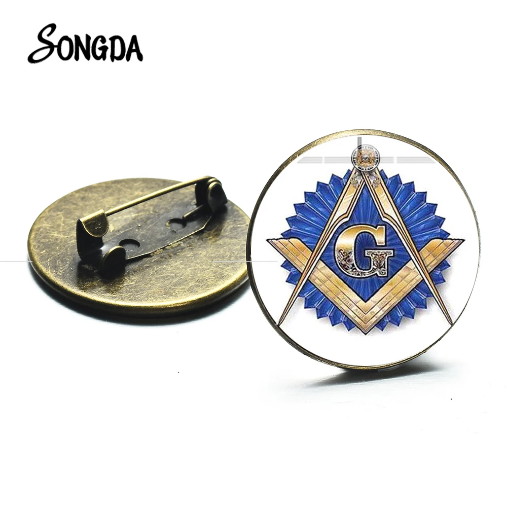 Брошь в виде масонского пирамиды глаз символов G компас стеклянный кабошон