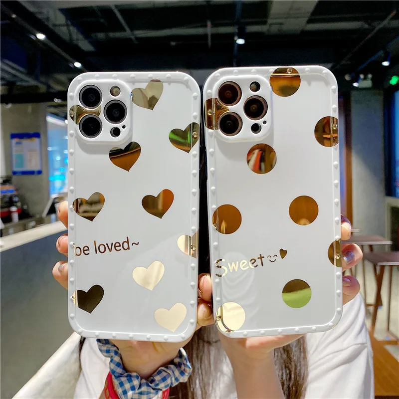 

Summer Simple Carbon gold wave dot heart wristband holder stand phone case for iPhone 12 11 Pro max case 7 8 plus XS MAX SE2 XR
