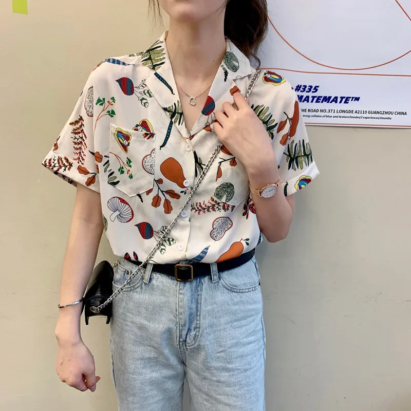 RUGOD Лето 2020 новые блузки для женщин с коротким рукавом и отложным воротником модная женская рубашка