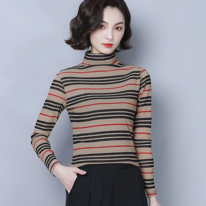 JUAYKALA Женская плюс бархатная рубашка с высоким воротником полосатая яркая