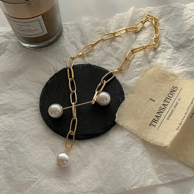 Винтажная Длинная цепочка золотого цвета жемчужное ожерелье для женщин