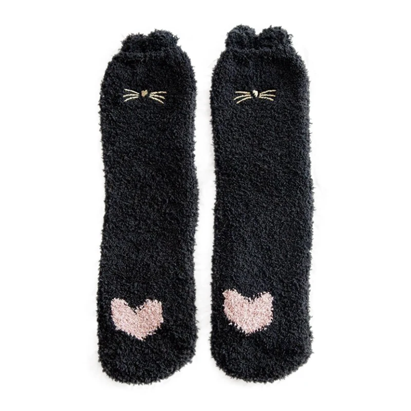 

Носки из кораллового флиса для женщин, повседневные носки, носки с кошками, носки для домашнего сна, теплые пушистые супертонкие носки