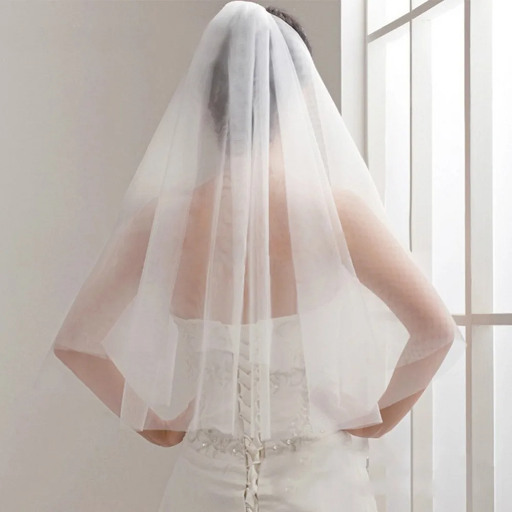 

Simple And Elegent Wedding Veil Bridal Tulle S With Comb Two Layers Short White S Cheap 2024 Ivory