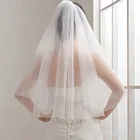 Простая и элегантная свадебная фата, свадебная Тюль с гребнем, двухслойная короткая белая s дешевая 2021 цвета слоновой кости