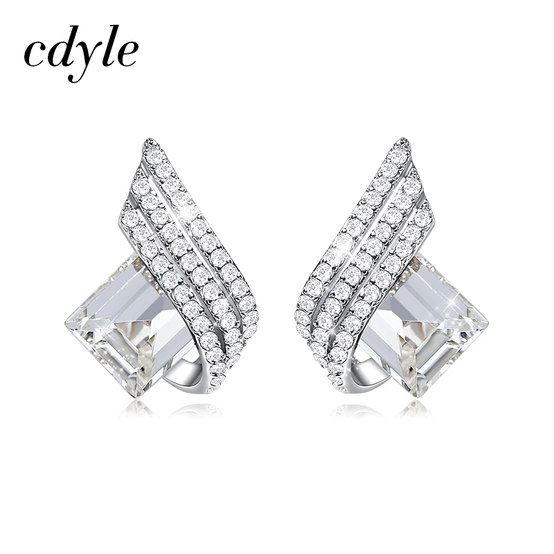 Cdyle, 925 пробы, серебряные серьги с крыльями, зеленый циркон, прямоугольные серьги-гвоздики для женщин, пирсинг, Модная бижутерия - Окраска металла: Родиевое покрытие
