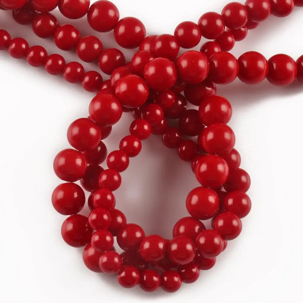 

4/6/8/10/12mm Red Coral Jades Round Loose Stone Beads for Jewelry Making DIY Christmas Gift Bracelets Accessories 15''
