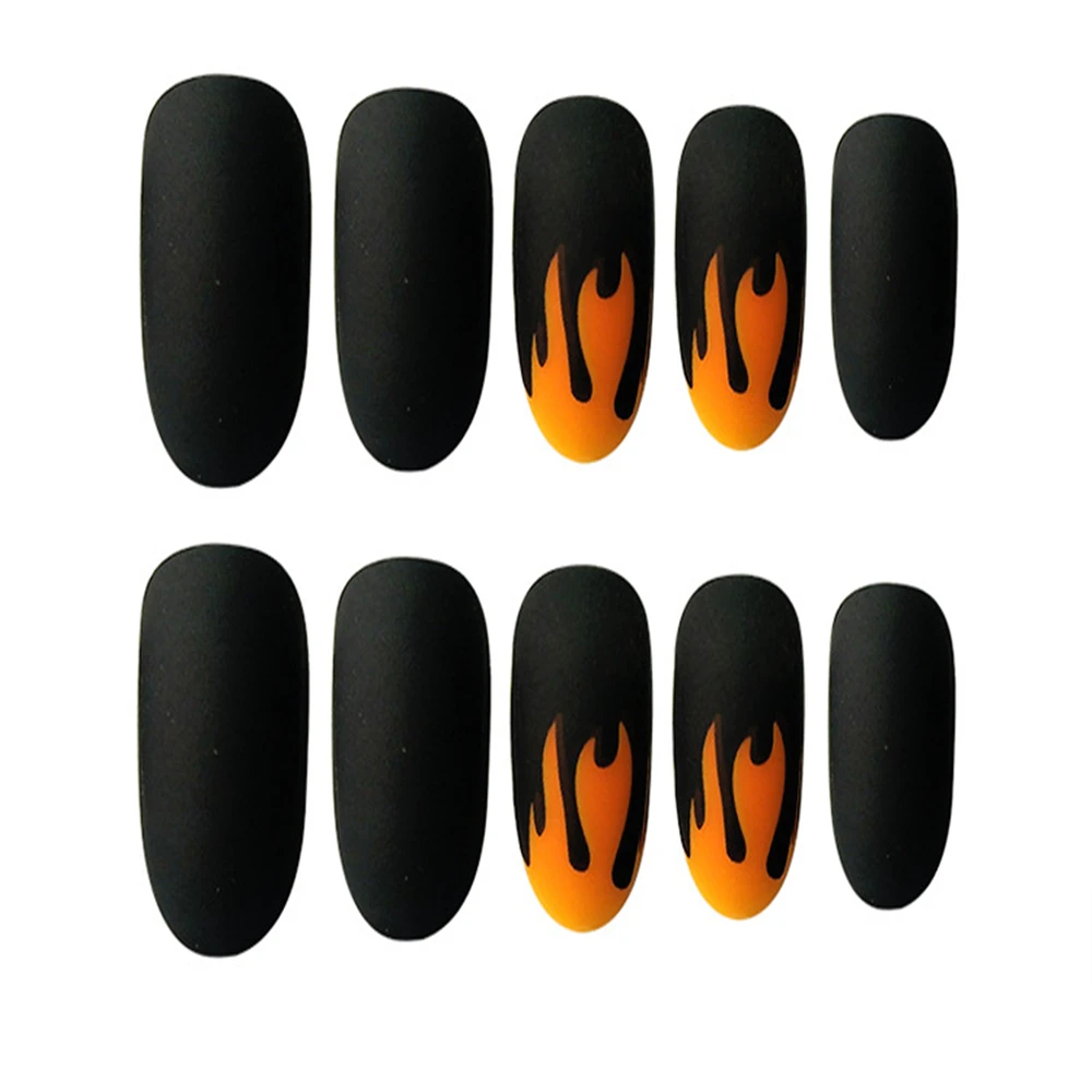 24 шт./компл. панк огонь узор матовая накладные клей для ногтей темно черый пре