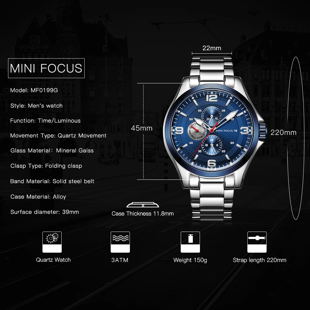 

MINIFOCUS Men Watch Top Luxury Brand Sport Watches Mens Quartz Wristwatch Male Clock Relogio Masculino MF0199G.01