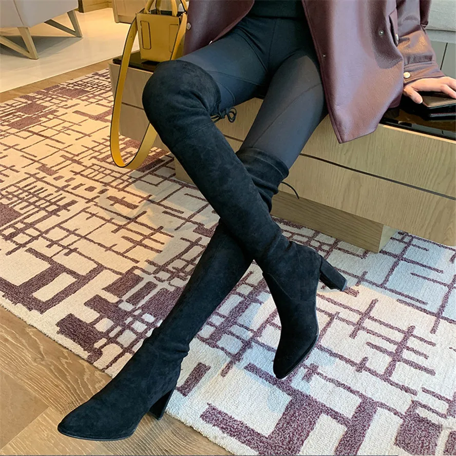 ZJVI/эластичные сапоги выше колена из коровьей замши сезон осень-зима пикантные
