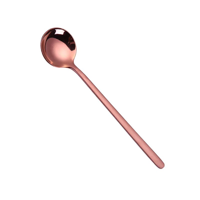 rosegold spoon Горячая ложки из нержавеющей стали с круглой ручкой, ложка, красочные столовые приборы, питьевые инструменты, кухонный гаджет, кофейная фруктовая чайная ложка - Цвет: rosegold spoon