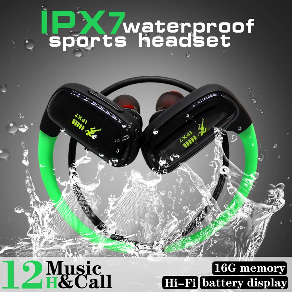 SM828 IPX7 водонепроницаемые наушники беспроводные Bluetooth 16 ГБ MP3 плеер стерео