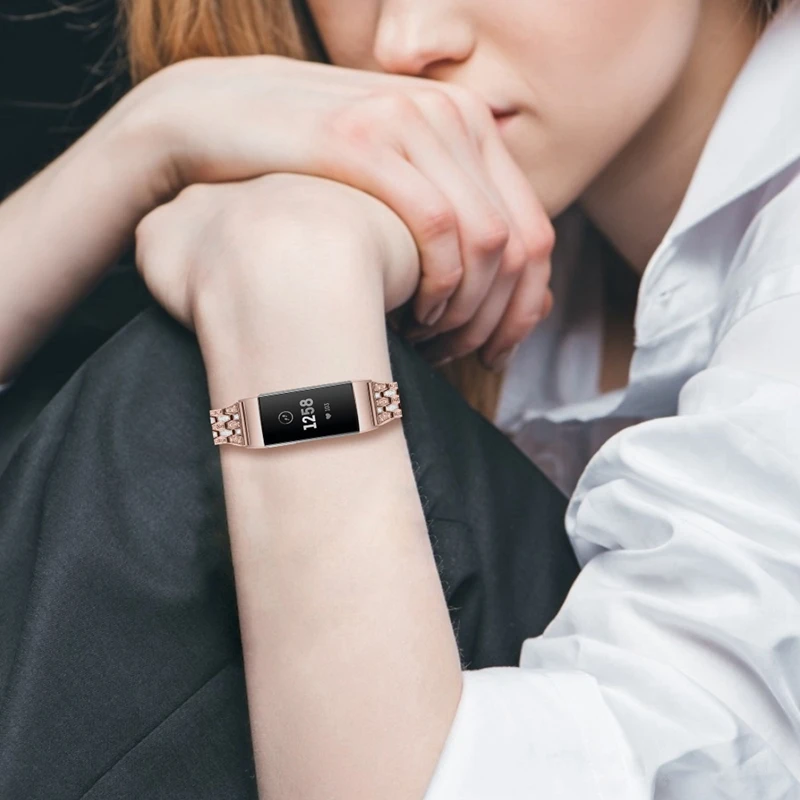 

Wristband for Fitbit Charge3 Five Beads Three Rows with Rhinestone Bands for Fitbit Charge 4 Watchband