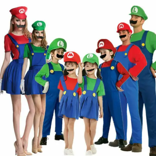 Для взрослых и детей Супер Марио для косплея костюм супер Луиджи Bros сантехник