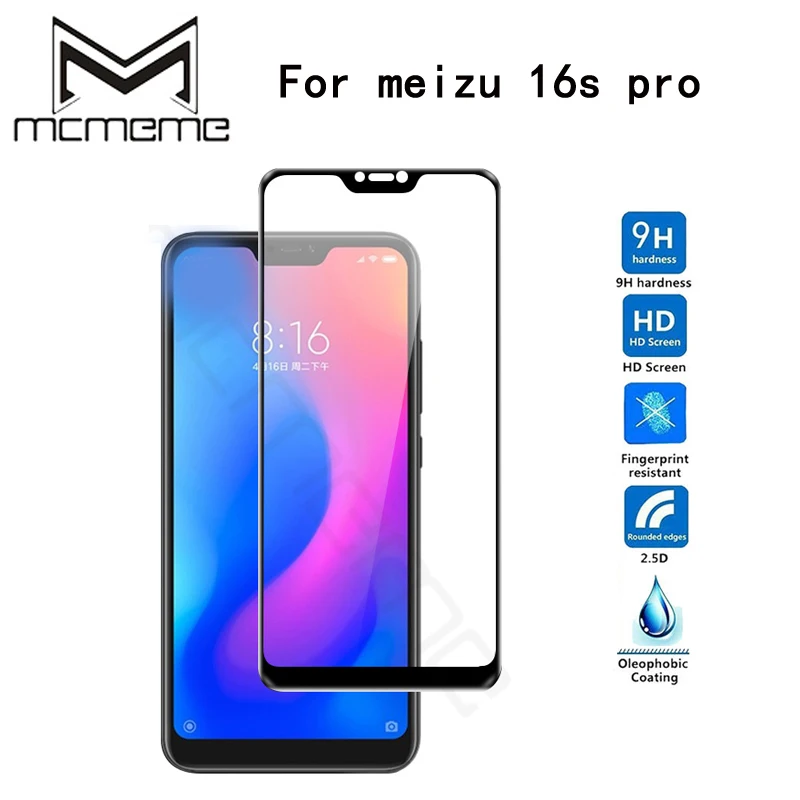 Полное покрытие закаленное стекло для Meizu 16 s 16x16 16plus spro Защитное экрана клеем