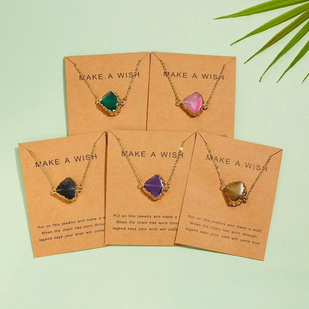 

Trendy Make A Wish Necklace Personality Natural Stone Resin Pendant Paper Card Necklace Women Girls Luck Jewelry Wish Card
